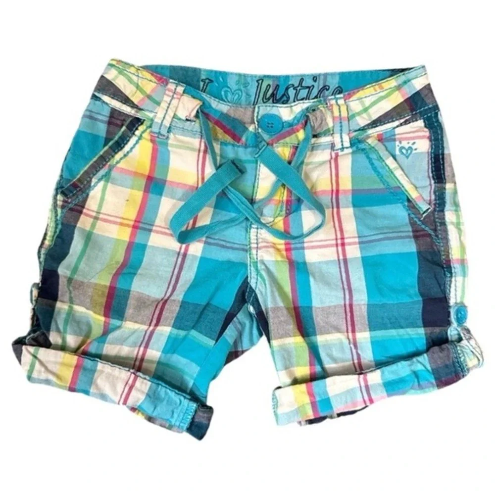 Justice Shorts Youth Girls 7R Multi-Color Plaid Cuffed Casual Pockets